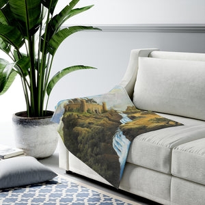 A Land Far Away, Fairy Tale Castle with Mountain Landscape, Soft Velveteen Plush Blanket by David Carrigan.