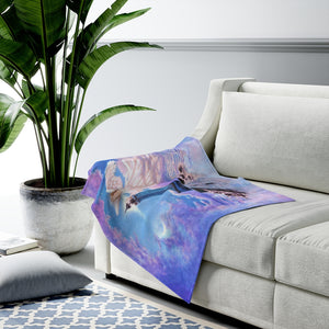 Beacon of Hope, Heavenly Lighthouse Landscape with Angel, Soft Velveteen Plush Blanket by David Carrigan.