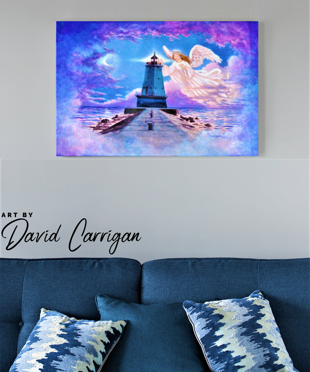 Beacon of Hope, Angel and Light House Landscape Canvas by David Carrigan.