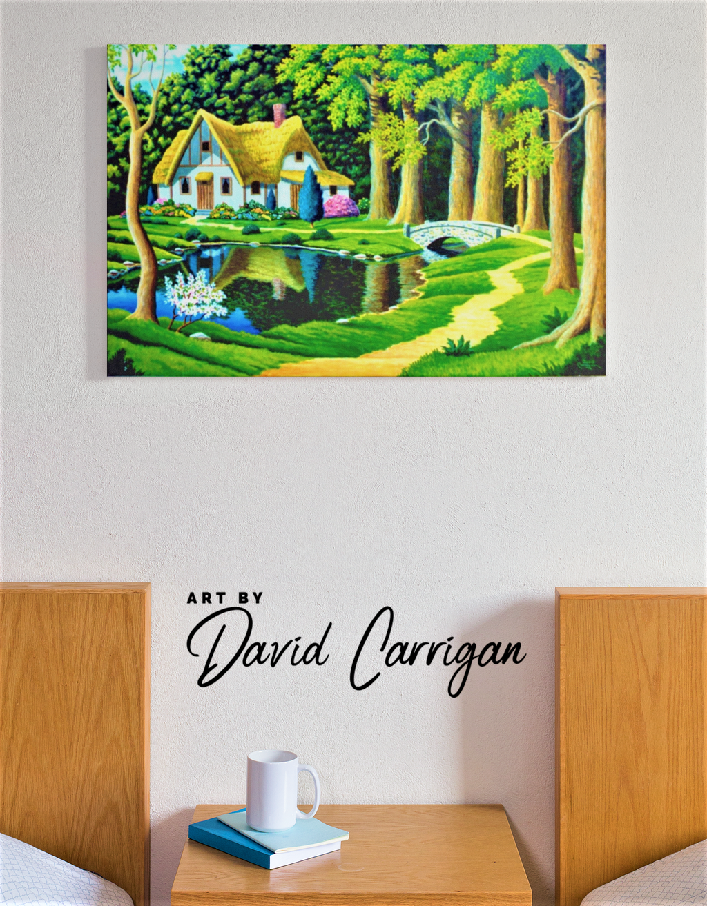 Fantasy Cottage, Thatched Roof Fairy Tale Cottage Canvas Art by David Carrigan.